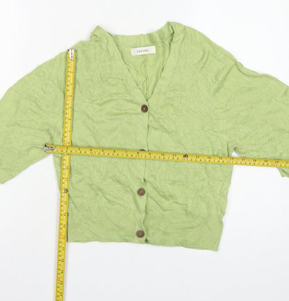 Per Una Women Green Linen Lyocell V-Neck Button Cardigan Size S