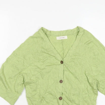 Per Una Women Green Linen Lyocell V-Neck Button Cardigan Size S