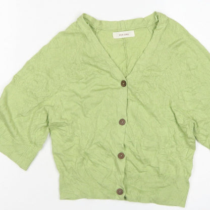 Per Una Women Green Linen Lyocell V-Neck Button Cardigan Size S