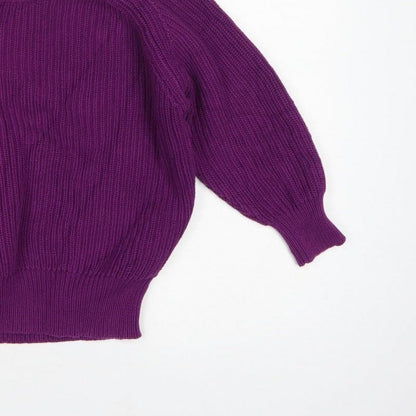 French Connection Women Purple XS Chunky Knit Raglan Sleeve Jumper