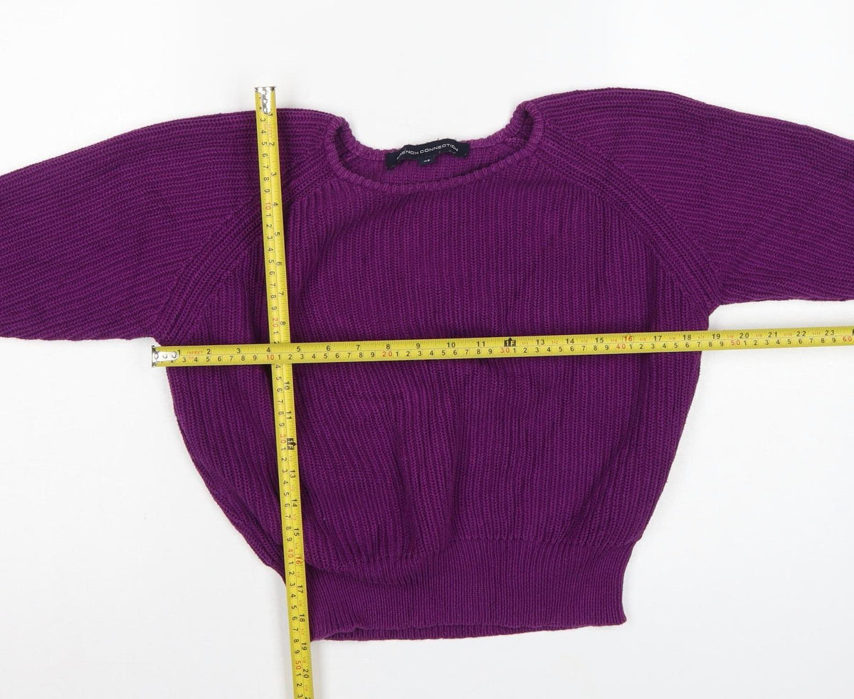 French Connection Women Purple XS Chunky Knit Raglan Sleeve Jumper