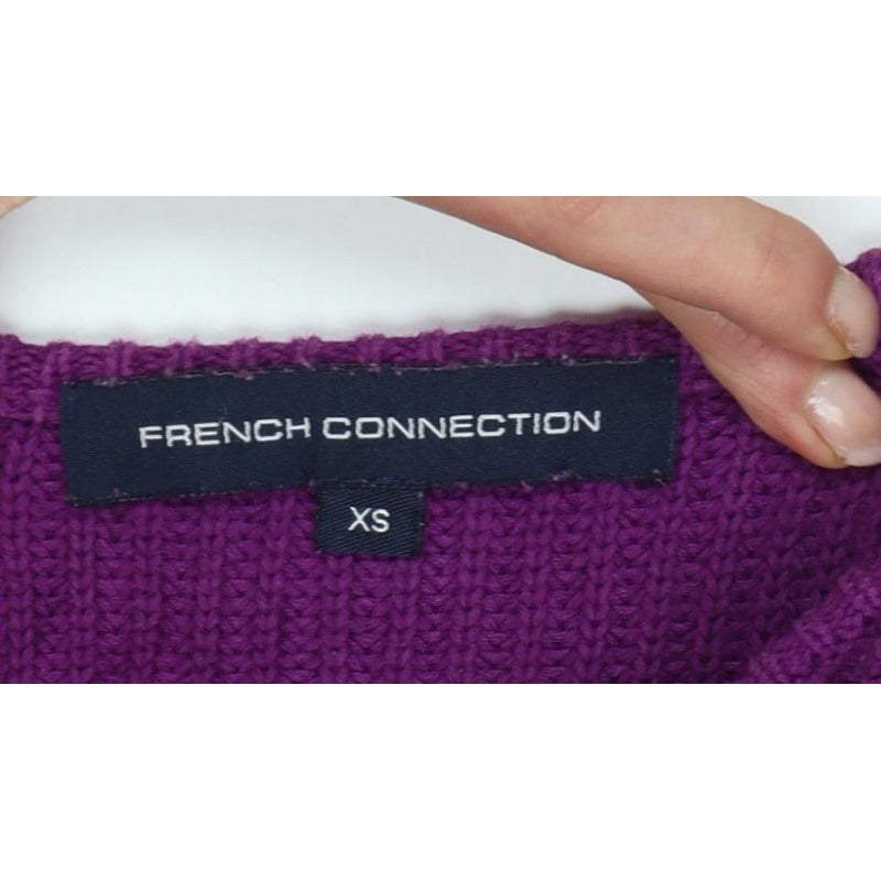 French Connection Women Purple XS Chunky Knit Raglan Sleeve Jumper