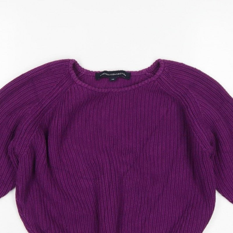 French Connection Women Purple XS Chunky Knit Raglan Sleeve Jumper