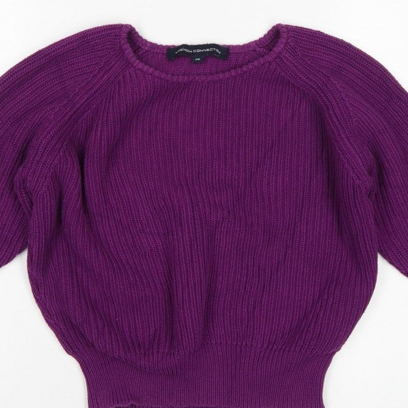 French Connection Women Purple XS Chunky Knit Raglan Sleeve Jumper