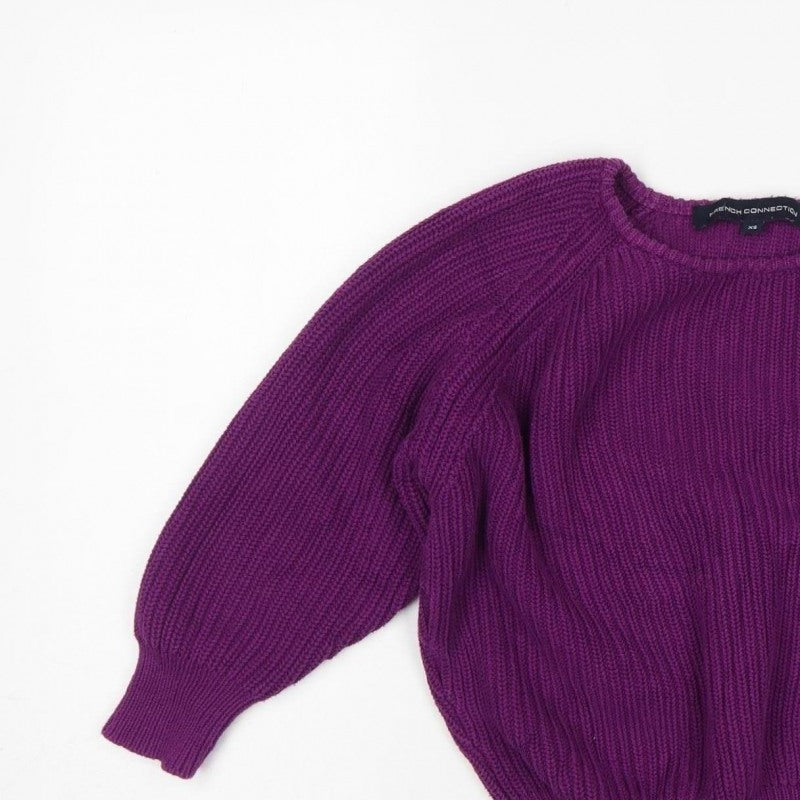 French Connection Women Purple XS Chunky Knit Raglan Sleeve Jumper