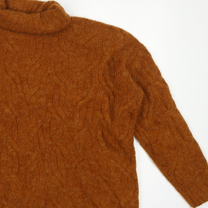 M&S Women Brown L Cable Knit Roll Neck Relaxed Pullover Jumper