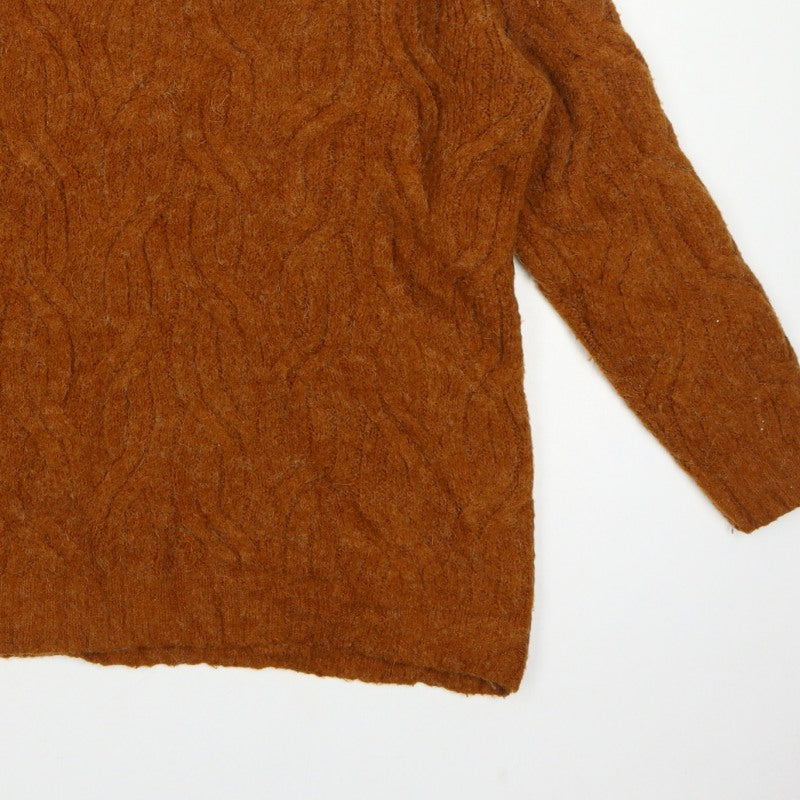 M&S Women Brown L Cable Knit Roll Neck Relaxed Pullover Jumper