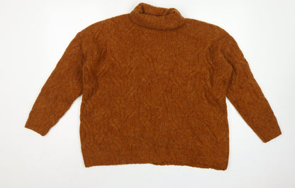 M&S Women Brown L Cable Knit Roll Neck Relaxed Pullover Jumper