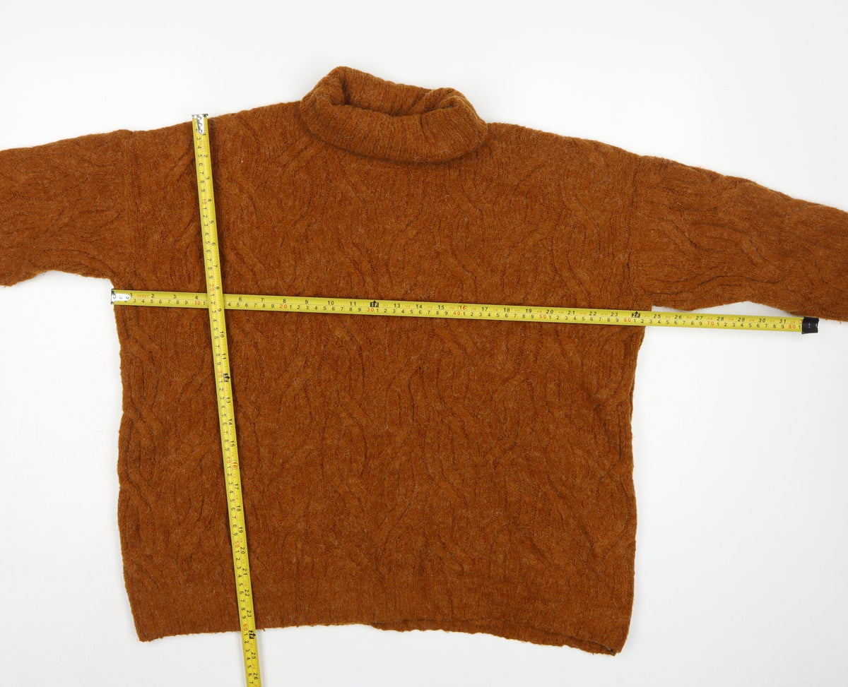 M&S Women Brown L Cable Knit Roll Neck Relaxed Pullover Jumper