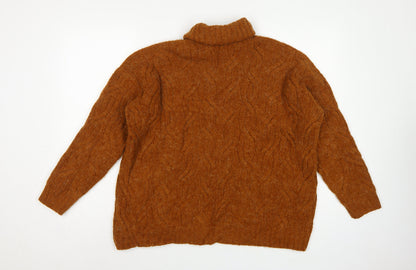M&S Women Brown L Cable Knit Roll Neck Relaxed Pullover Jumper