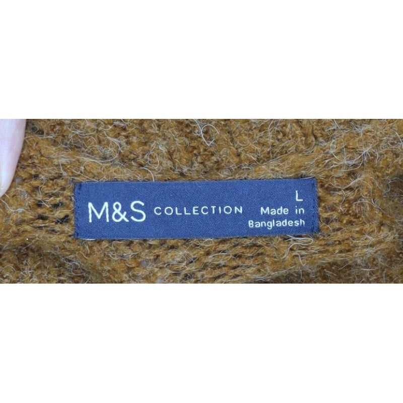 M&S Women Brown L Cable Knit Roll Neck Relaxed Pullover Jumper