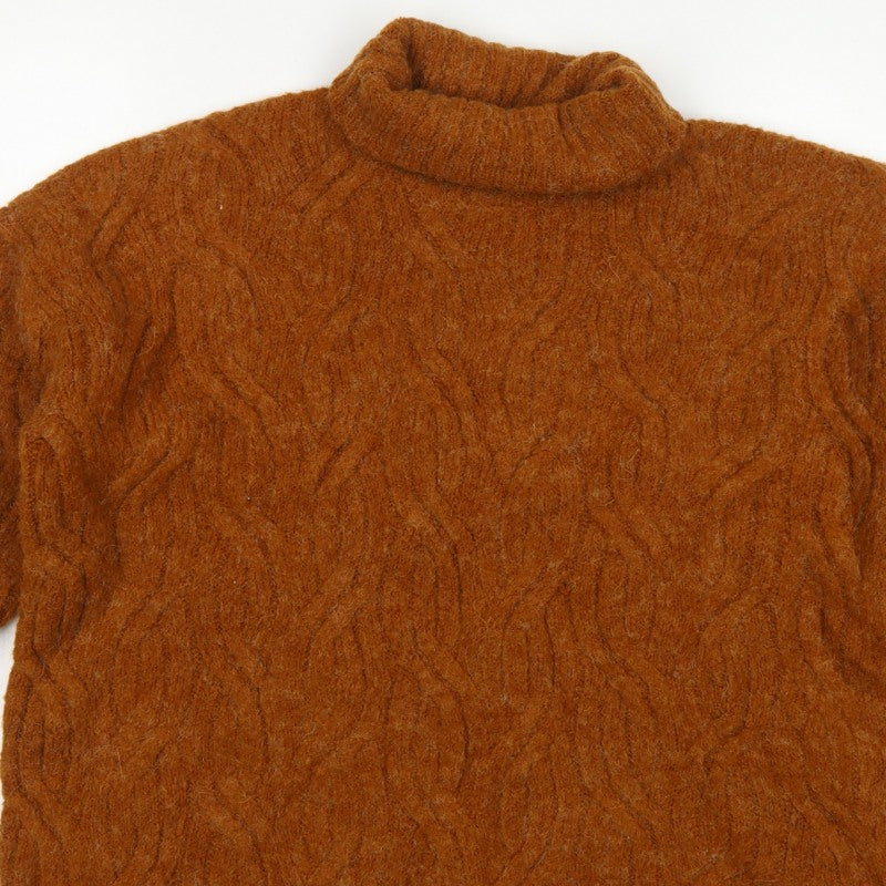 M&S Women Brown L Cable Knit Roll Neck Relaxed Pullover Jumper