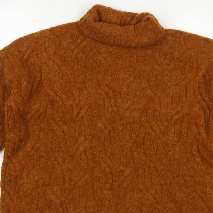 M&S Women Brown L Cable Knit Roll Neck Relaxed Pullover Jumper