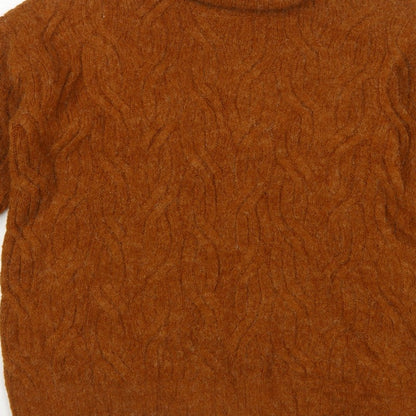 M&S Women Brown L Cable Knit Roll Neck Relaxed Pullover Jumper