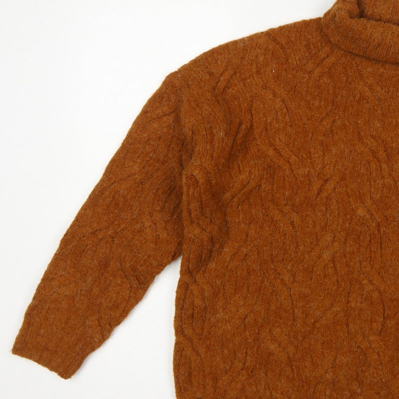 M&S Women Brown L Cable Knit Roll Neck Relaxed Pullover Jumper