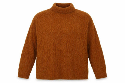 M&S Women Brown L Cable Knit Roll Neck Relaxed Pullover Jumper