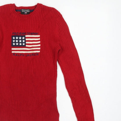 Polo Jeans Ralph Lauren Women Red S USA Flag Rib Knit Jumper