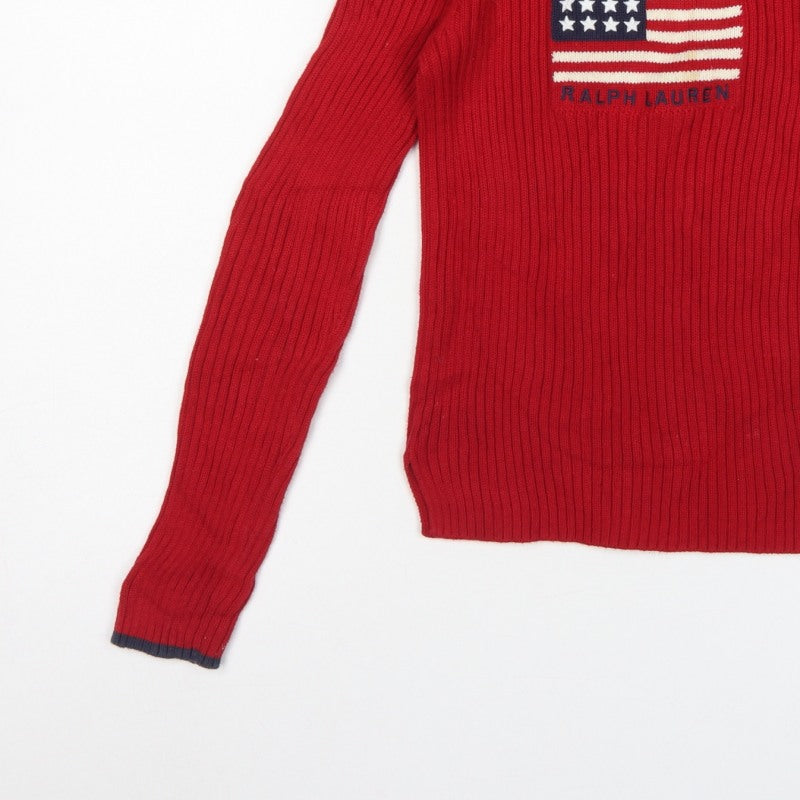 Polo Jeans Ralph Lauren Women Red S USA Flag Rib Knit Jumper