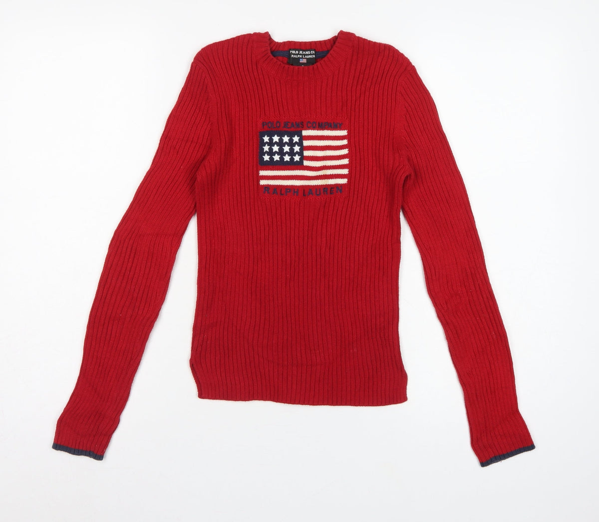 Polo Jeans Ralph Lauren Women Red S USA Flag Rib Knit Jumper