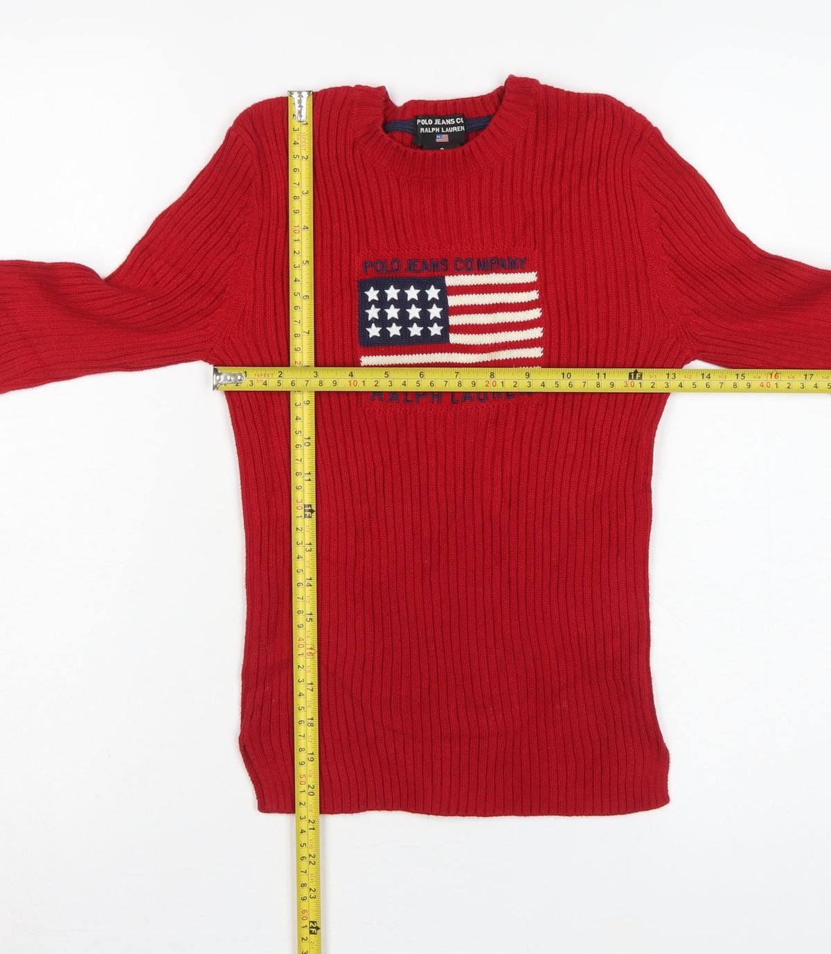 Polo Jeans Ralph Lauren Women Red S USA Flag Rib Knit Jumper