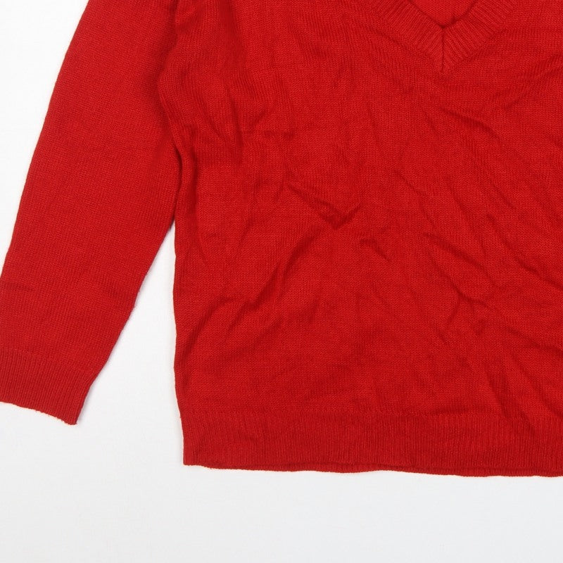 Brave Soul Women’s Red V-Neck Acrylic Knit Pullover Jumper L