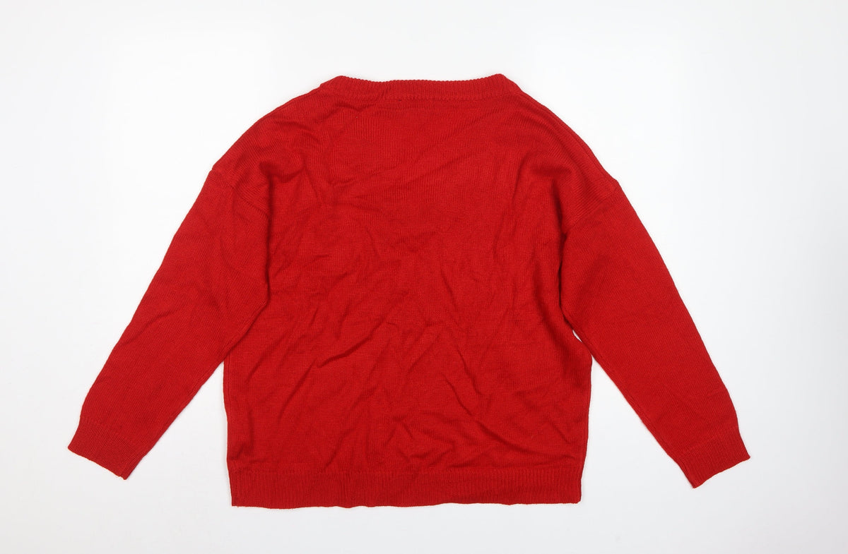 Brave Soul Women’s Red V-Neck Acrylic Knit Pullover Jumper L