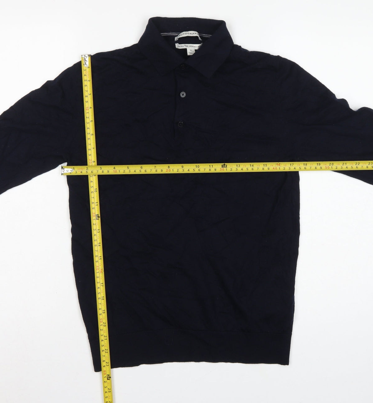 Autograph Men’s Blue M Merino Wool Collared Henley Jumper