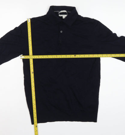 Autograph Men’s Blue M Merino Wool Collared Henley Jumper