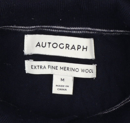 Autograph Men’s Blue M Merino Wool Collared Henley Jumper