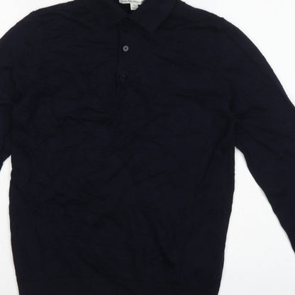 Autograph Men’s Blue M Merino Wool Collared Henley Jumper
