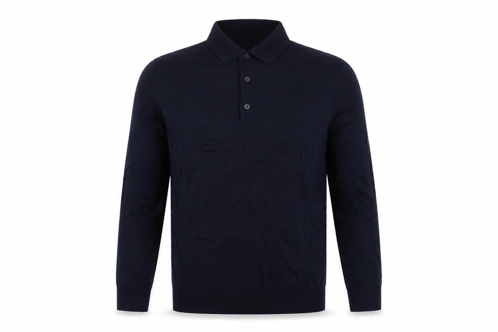 Autograph Men’s Blue M Merino Wool Collared Henley Jumper