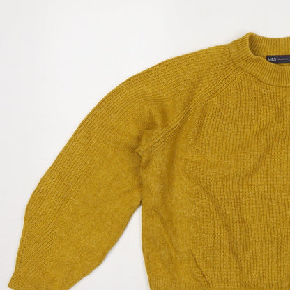Marks and Spencer Women Yellow M High Neck Rib Knit Pullover Jumper