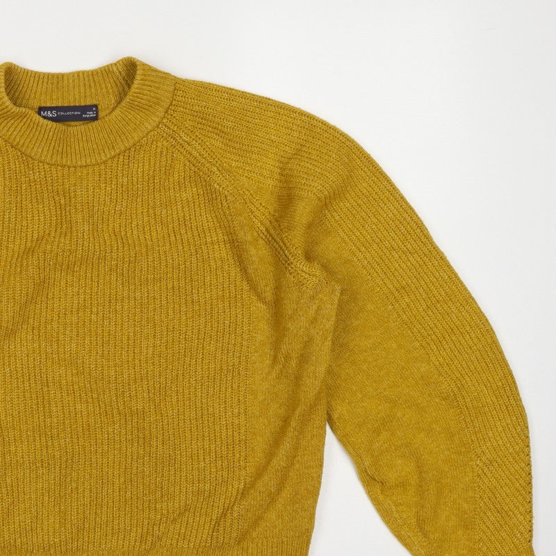 Marks and Spencer Women Yellow M High Neck Rib Knit Pullover Jumper