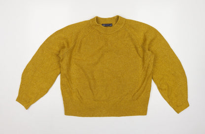 Marks and Spencer Women Yellow M High Neck Rib Knit Pullover Jumper