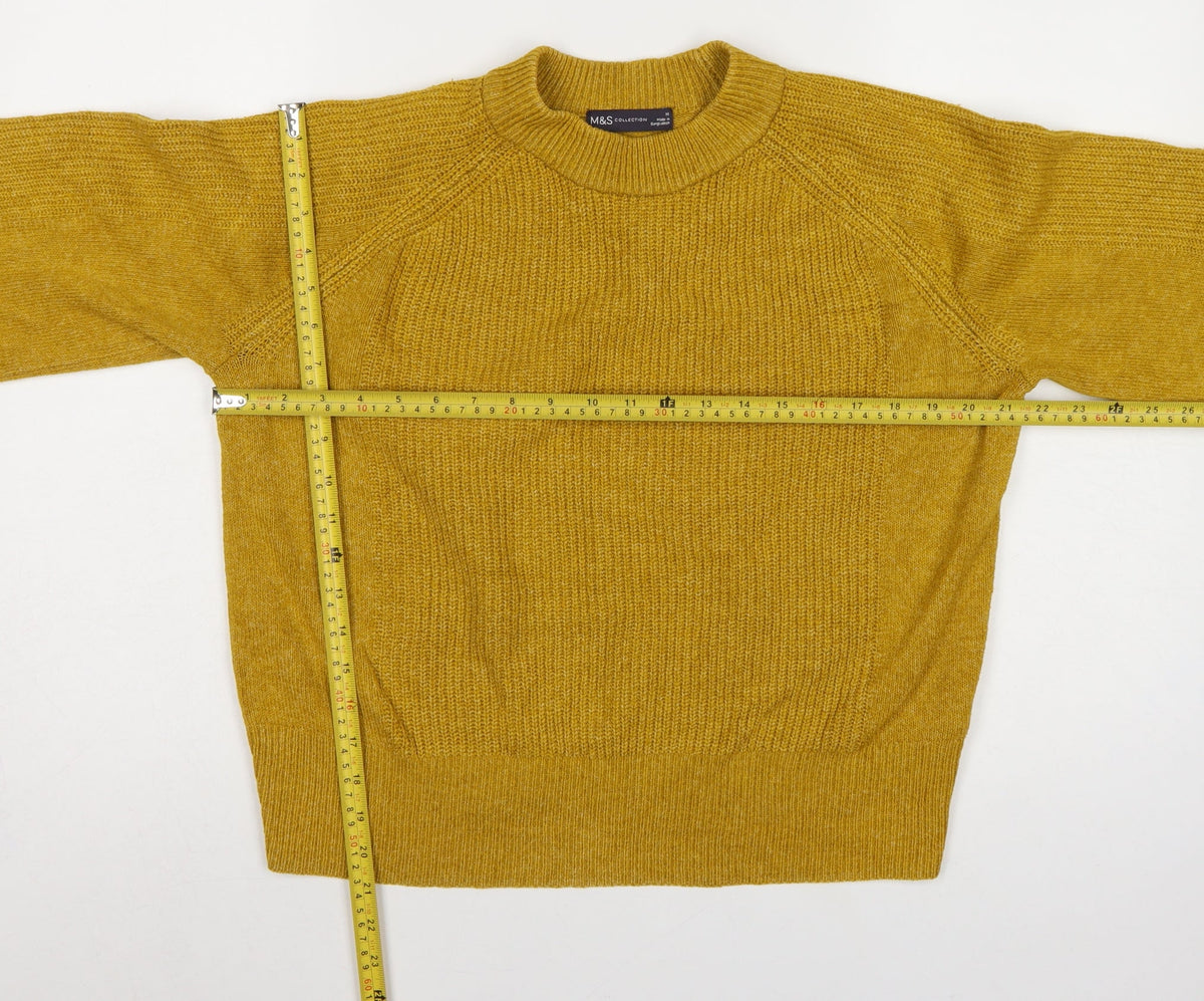 Marks and Spencer Women Yellow M High Neck Rib Knit Pullover Jumper