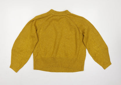 Marks and Spencer Women Yellow M High Neck Rib Knit Pullover Jumper
