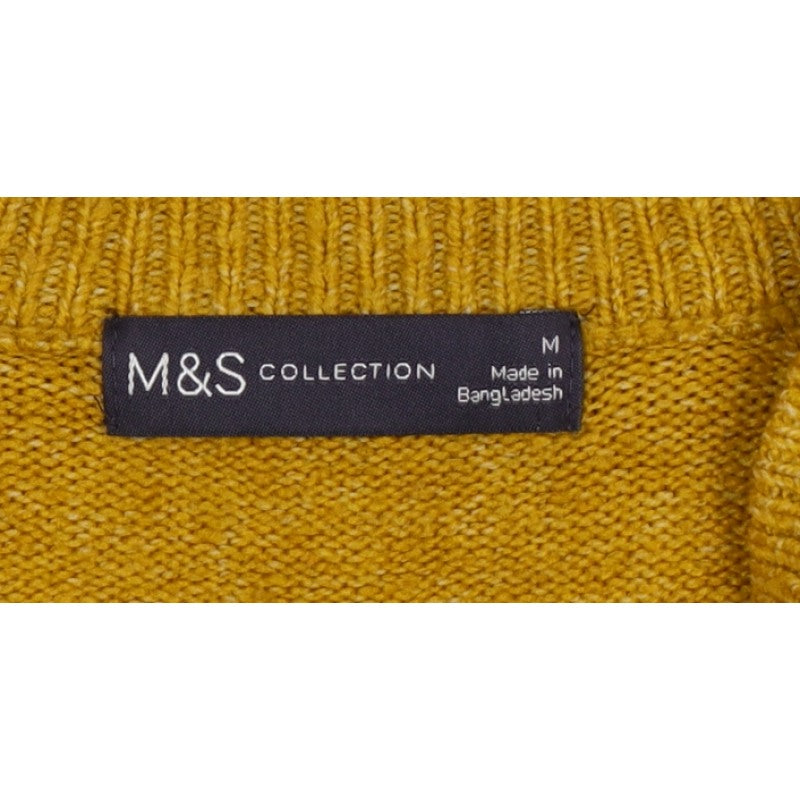 Marks and Spencer Women Yellow M High Neck Rib Knit Pullover Jumper
