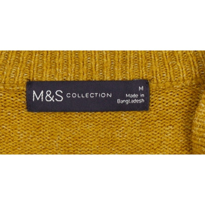 Marks and Spencer Women Yellow M High Neck Rib Knit Pullover Jumper