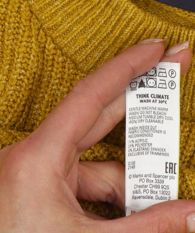 Marks and Spencer Women Yellow M High Neck Rib Knit Pullover Jumper
