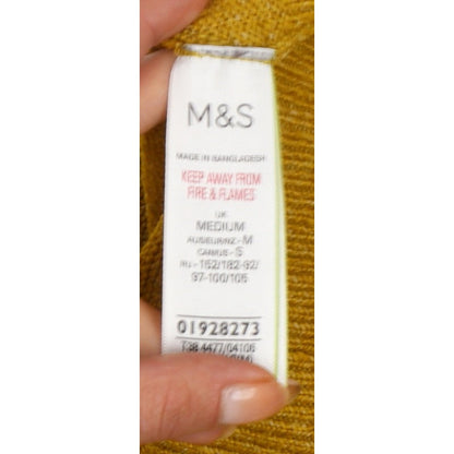 Marks and Spencer Women Yellow M High Neck Rib Knit Pullover Jumper