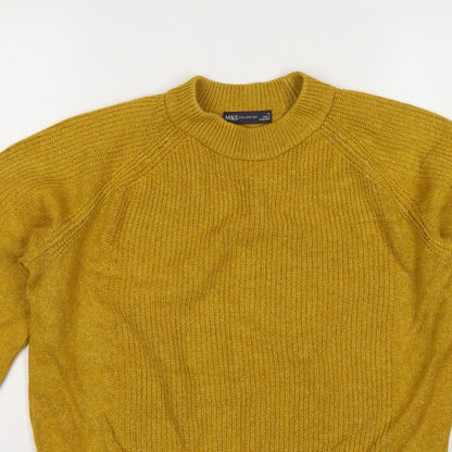 Marks and Spencer Women Yellow M High Neck Rib Knit Pullover Jumper