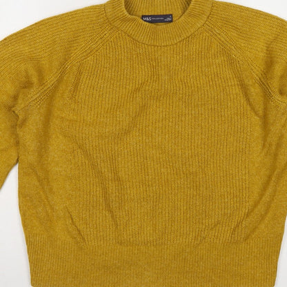 Marks and Spencer Women Yellow M High Neck Rib Knit Pullover Jumper