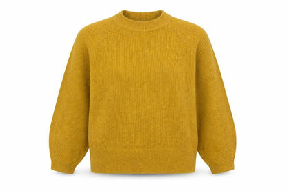 Marks and Spencer Women Yellow M High Neck Rib Knit Pullover Jumper