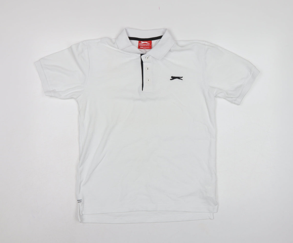 Slazenger Men's White XS Polo Shirt Logo Contrast Trim Short Sleeve