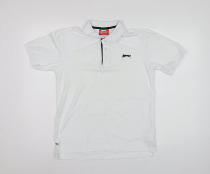 Slazenger Men's White XS Polo Shirt Logo Contrast Trim Short Sleeve
