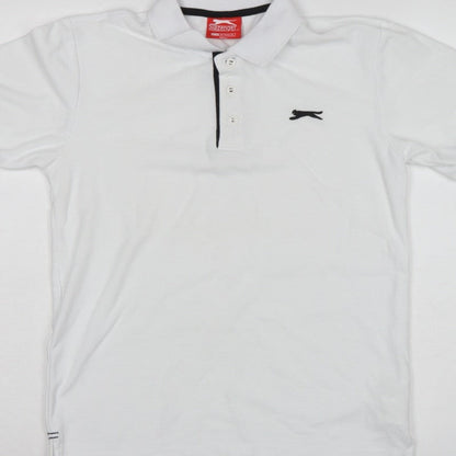 Slazenger Men's White XS Polo Shirt Logo Contrast Trim Short Sleeve