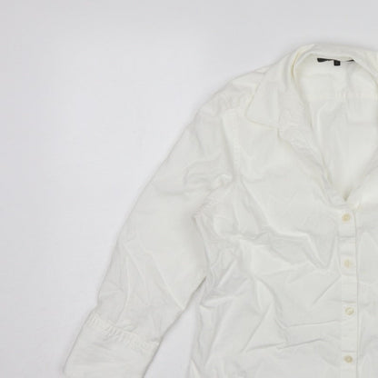 Jaeger Women Ivory UK 12 Cotton Collared Long Sleeve Button-Up Shirt