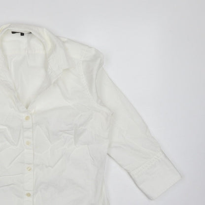 Jaeger Women Ivory UK 12 Cotton Collared Long Sleeve Button-Up Shirt