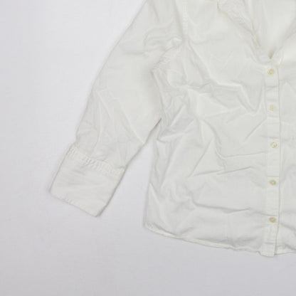 Jaeger Women Ivory UK 12 Cotton Collared Long Sleeve Button-Up Shirt