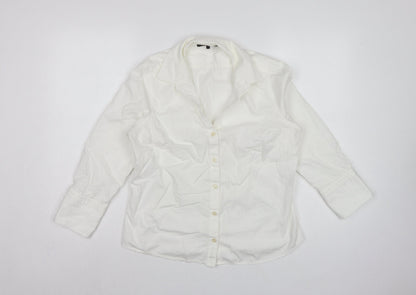 Jaeger Women Ivory UK 12 Cotton Collared Long Sleeve Button-Up Shirt
